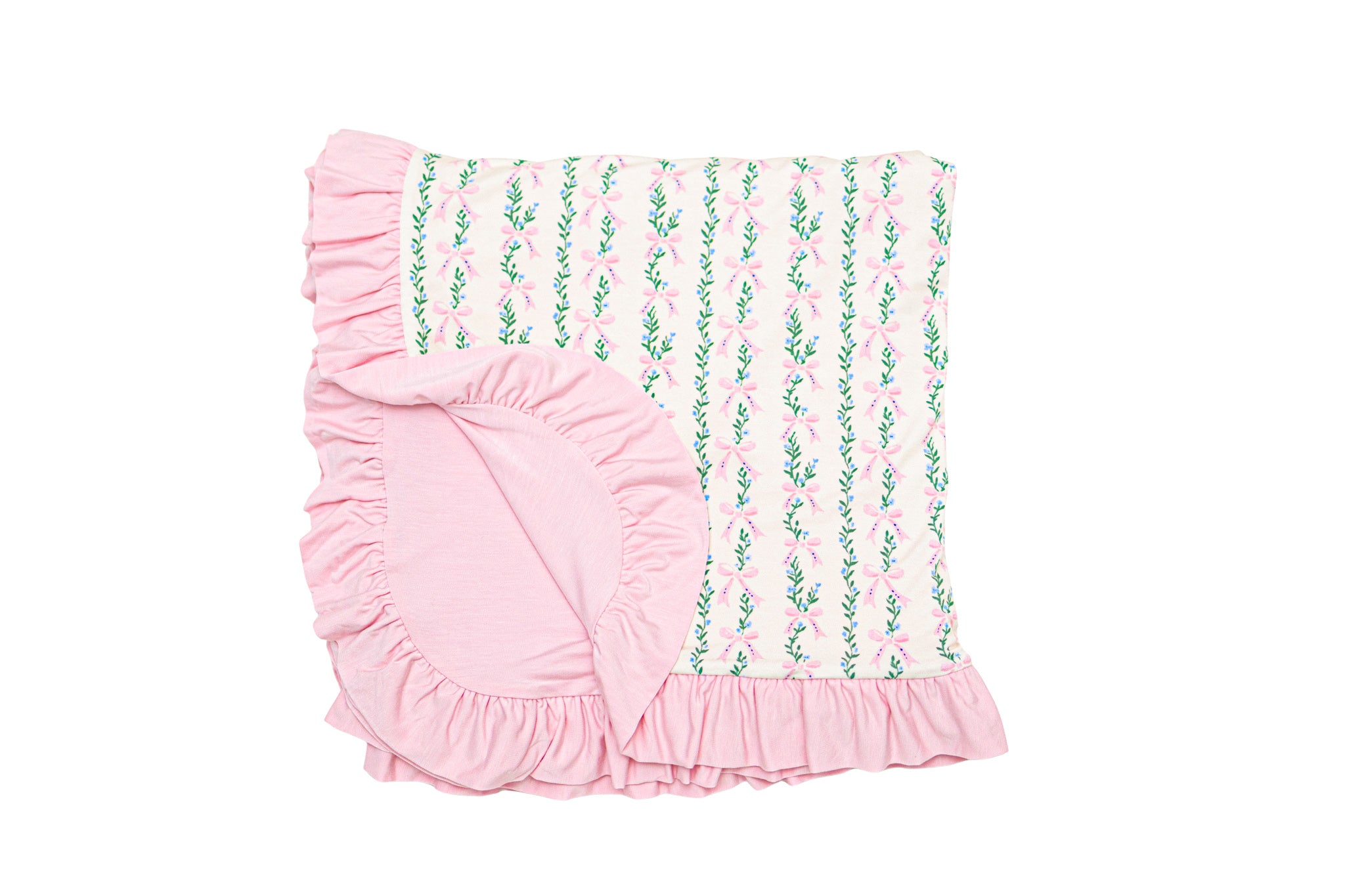 Pink bow and floral bamboo baby blanket 